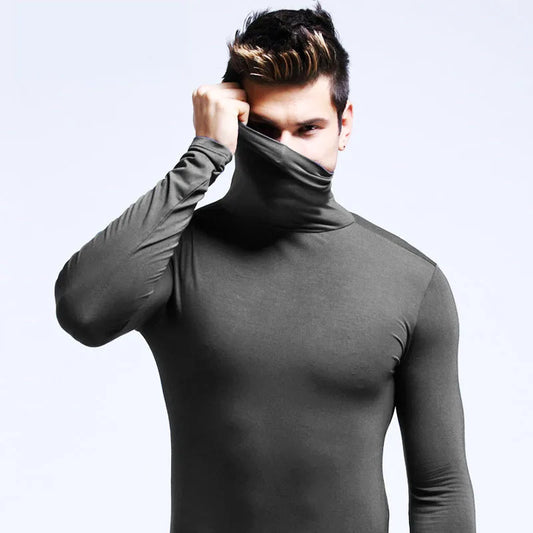 Camisetas de cuello alto para hombre, informales, de manga larga, talla grande.
