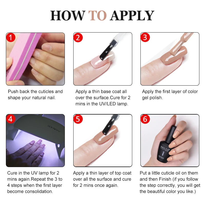 NAILCO 15ml Color Gel Nail Polish Soak Off, Hybrid Varnishes Manicure, UV&LED Nail Gel Semi Permanent Lacquer Base Top Coat.