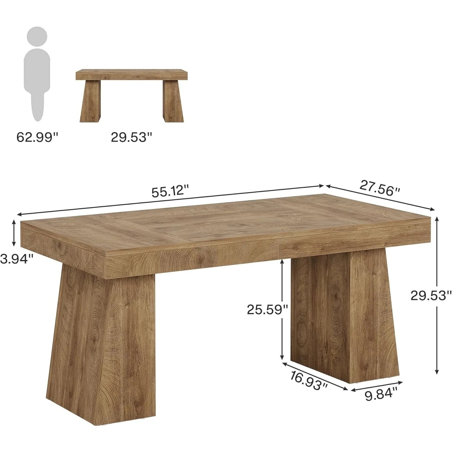 Executive Desk, Modern Home Office Desk with Trapezoid Base, Wood Computer Desk Workstation Small Conference Table.