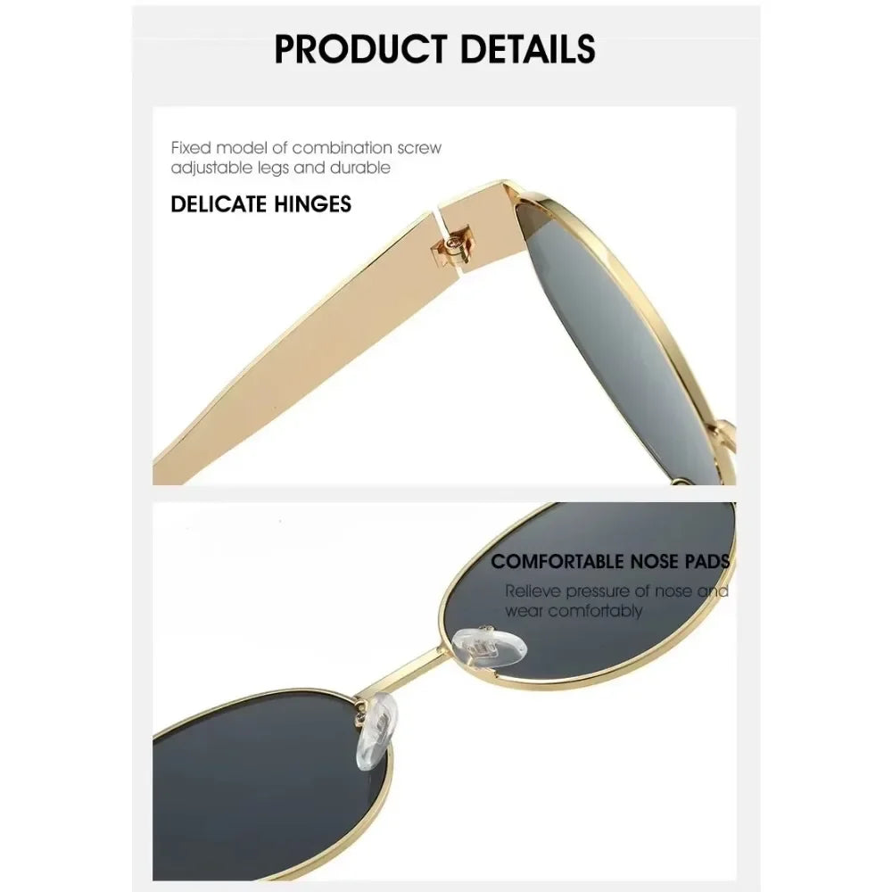Luxury Metal Brand Sunglasses for Men and Women, Unisex Designer Fashion Sun Glasses Oval Stylish Eyewear Shades.