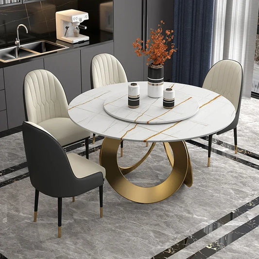 Linlamlim Dining Room furniture, sintered stone Table Set Featuring Leather Chairs.
