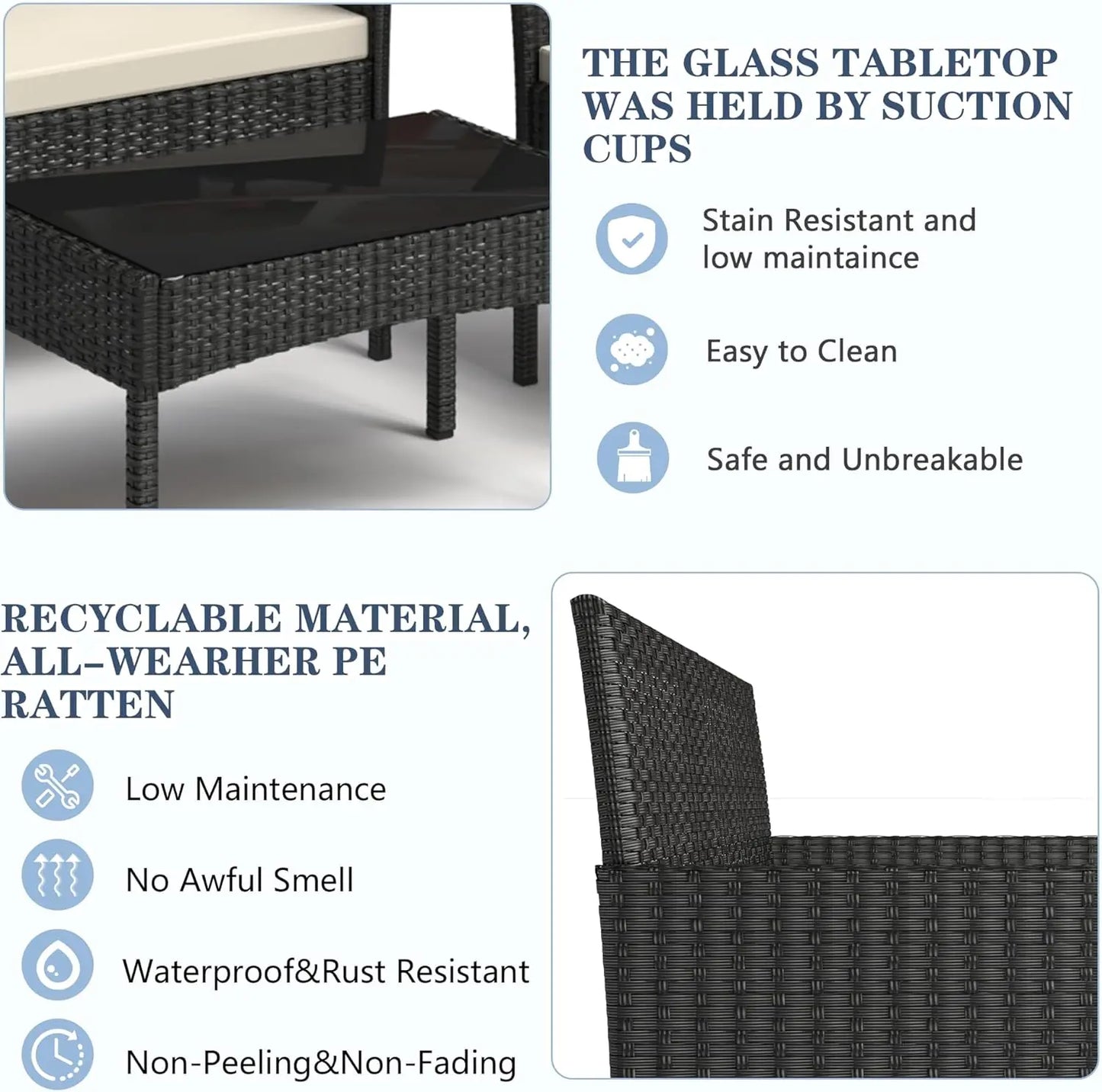 4 Pieces Patio Furniture Set, Outdoor Wicker Rattan Patio Conversation Furniture Set.