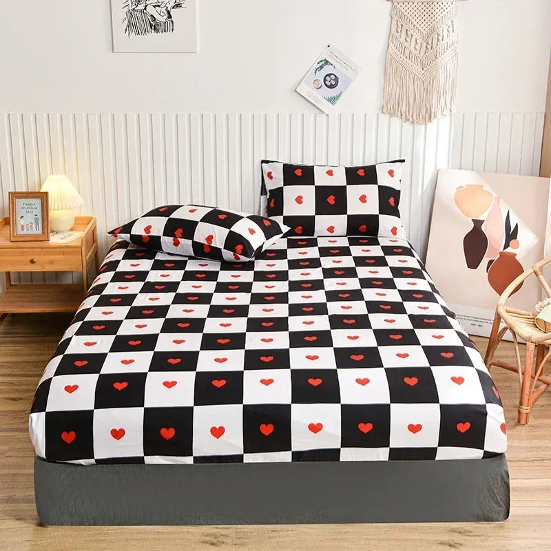 Twin Fitted Bed Sheet with Elastic Blue Flower Printed Bed Cover Single/Queen/King.