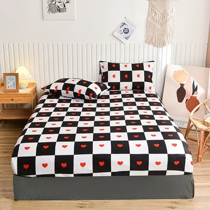 Twin Fitted Bed Sheet with Elastic Blue Flower Printed Bed Cover Single/Queen/King.