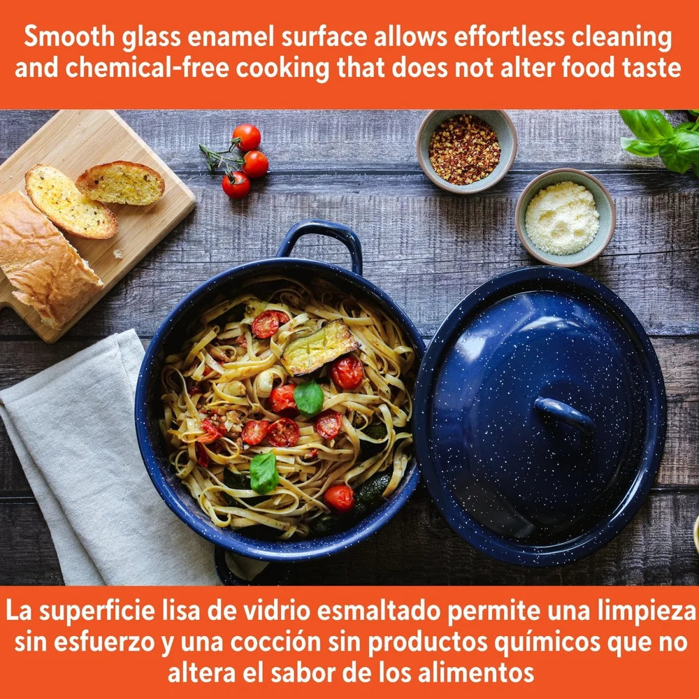 Enamel Stock Pot Soup, Stews,  with Double Handles Oven Safe, Durable Efficient Heat Distribution Hand Wash Only.