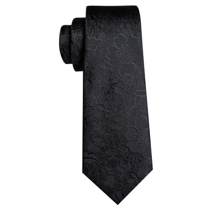 Black White Gray Silver Men Tie Handkerchief Cufflinks Set.