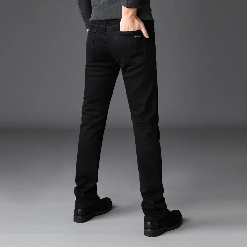 Men Classic Advanced Fashion Brand Jeans Stretch Black Biker.