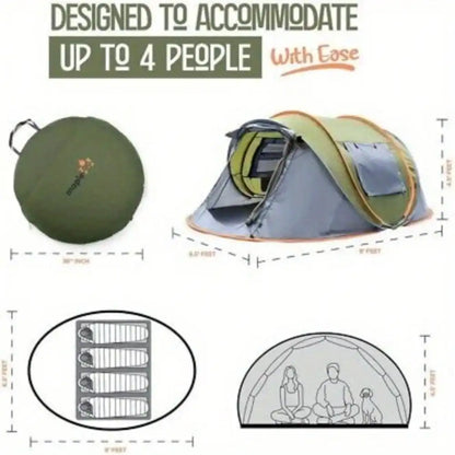 Camping Tent - 4-Person Easy Pop Up Tent with 2 Doors Waterproof