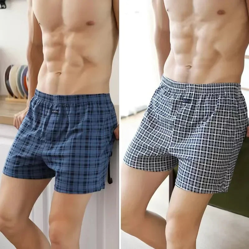 Plus Size 100% Cotton Plaid Boxer Shorts Widen Waist Underwear.