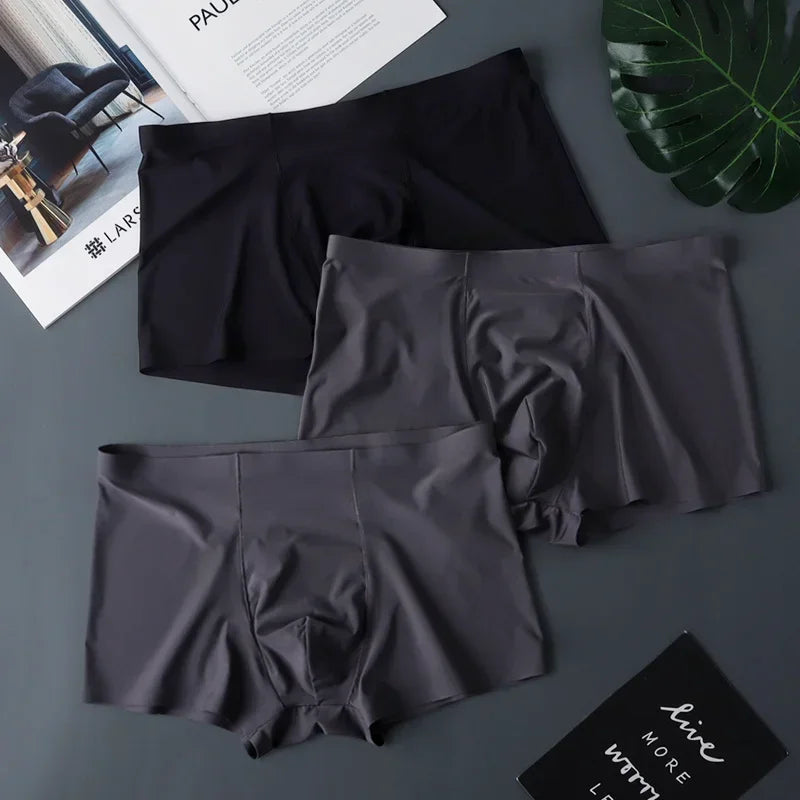 3PCS High Quality Men's Ice Silk Underwear Summer Thin Breathable Seamless Panties Sexy Male Underpants Plus Size.