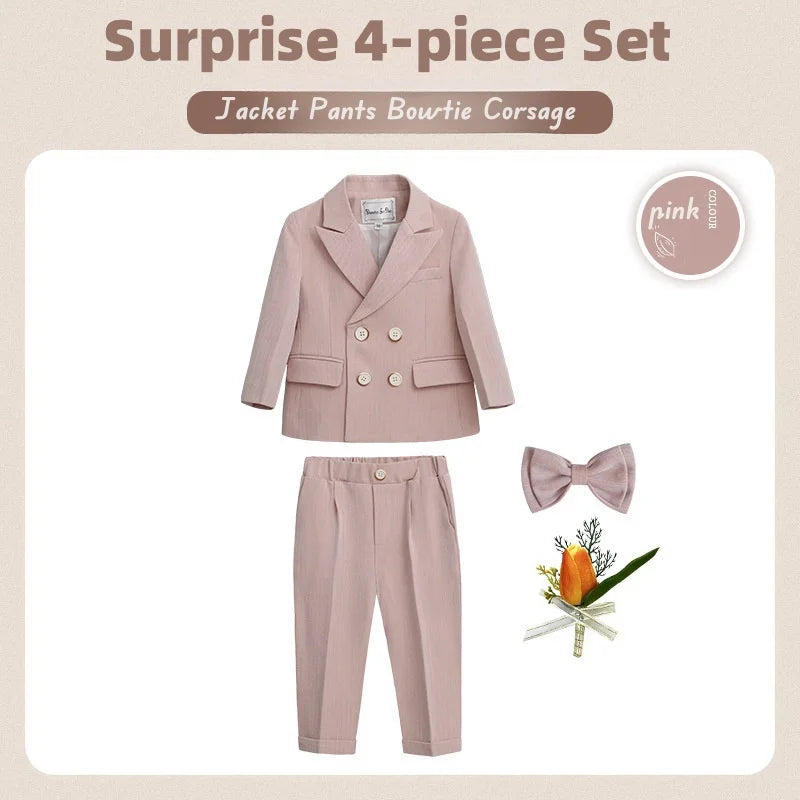 Boys Light Blue Sophisticated Double Breasted 2 Piece Suit Jacket Trousers.