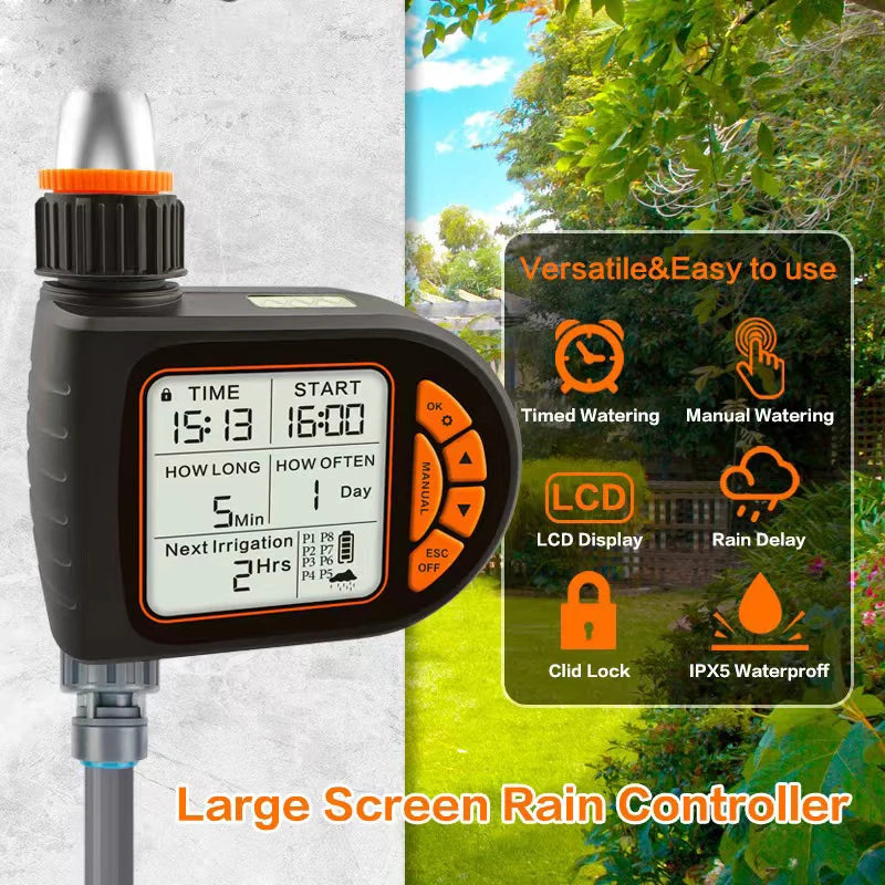 Intelligent Garden Drip Irrigation Timer, Large Screen LCD Automatic Watering Controller.