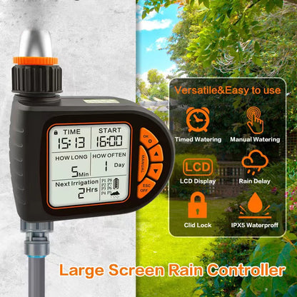 Intelligent Garden Drip Irrigation Timer, Large Screen LCD Automatic Watering Controller.