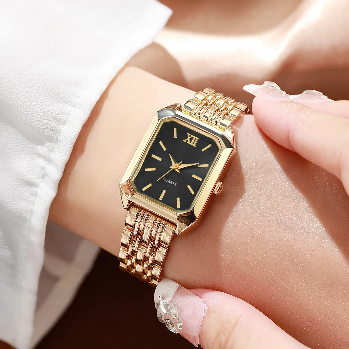 5PCS/Set Elegant Rectangle Women Watches, Fashion Ladies Quartz Wristwatch Jewelry Set.