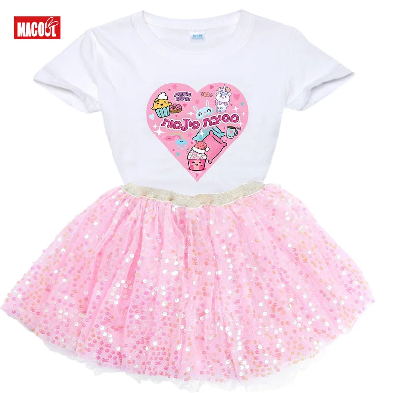 Kawaii Heart Outfit Girls Shirt Tutu Set, Child Outfits.