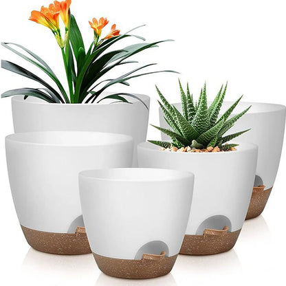 5Pcs Self Watering Planters with Drainage, Large Flower Pot  Indoor Outdoor Plants