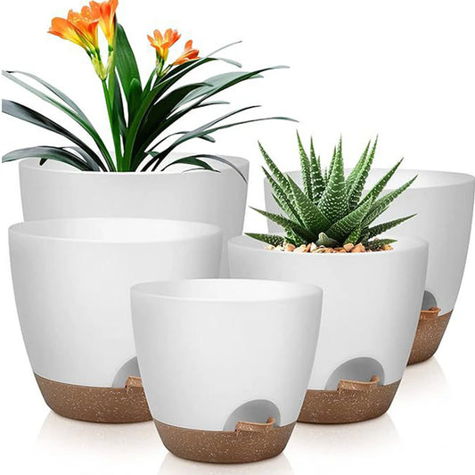 5Pcs Self Watering Planters with Drainage, Large Flower Pot  Indoor Outdoor Plants