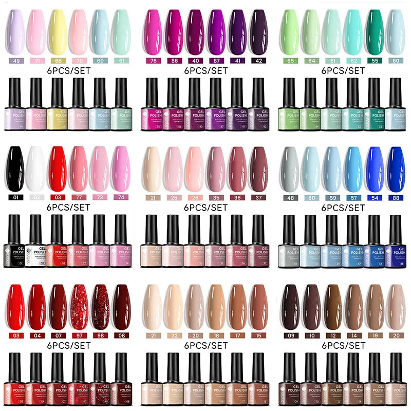 7ml All Season Gel Nail Polish Set, Nude Pink, Red Glitter, Semi Permanent UV Gel Kits.