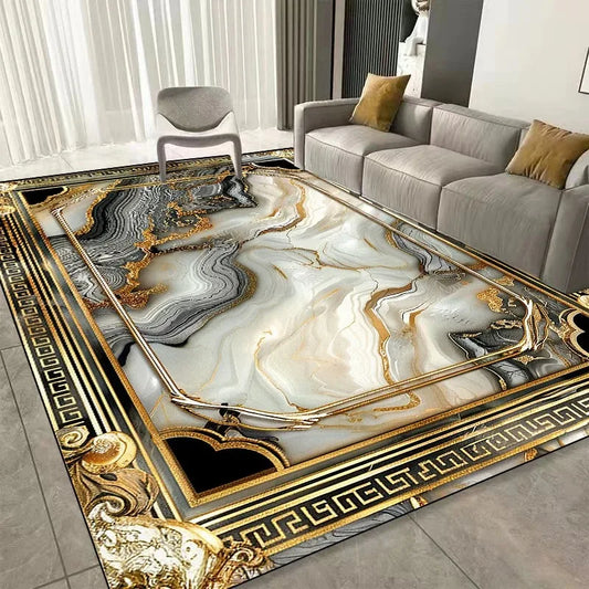 Modern Golden Luxury Carpet Washable Lounge Rug, Large Area Living Room Sofa Decoration Rug Bedroom Decor.