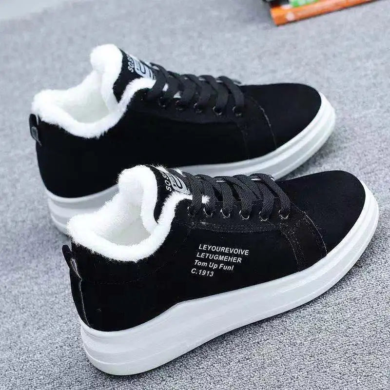 Women New Fleece Lined Shoes Versatile Winter Sports Sneakers, Low Cut Casual  Anti-Slip Canvas Shoes.