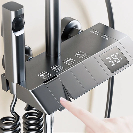 Bathroom Shower Full Set, Black White Gray Bathtub Shower, Digital LED Hot Cold Faucet