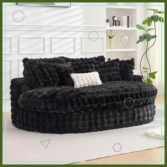 Oversized Round Chaise Lounge Chair Indoor, Deep Seat Memory Foam Couch, Plush Circle Bed for Livingroom (Black)