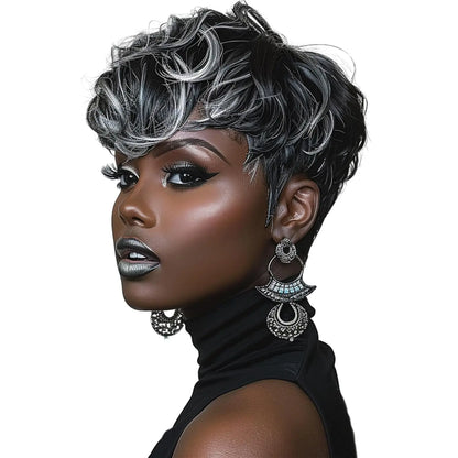 Black women's short elf wig with bangs, curly  wig