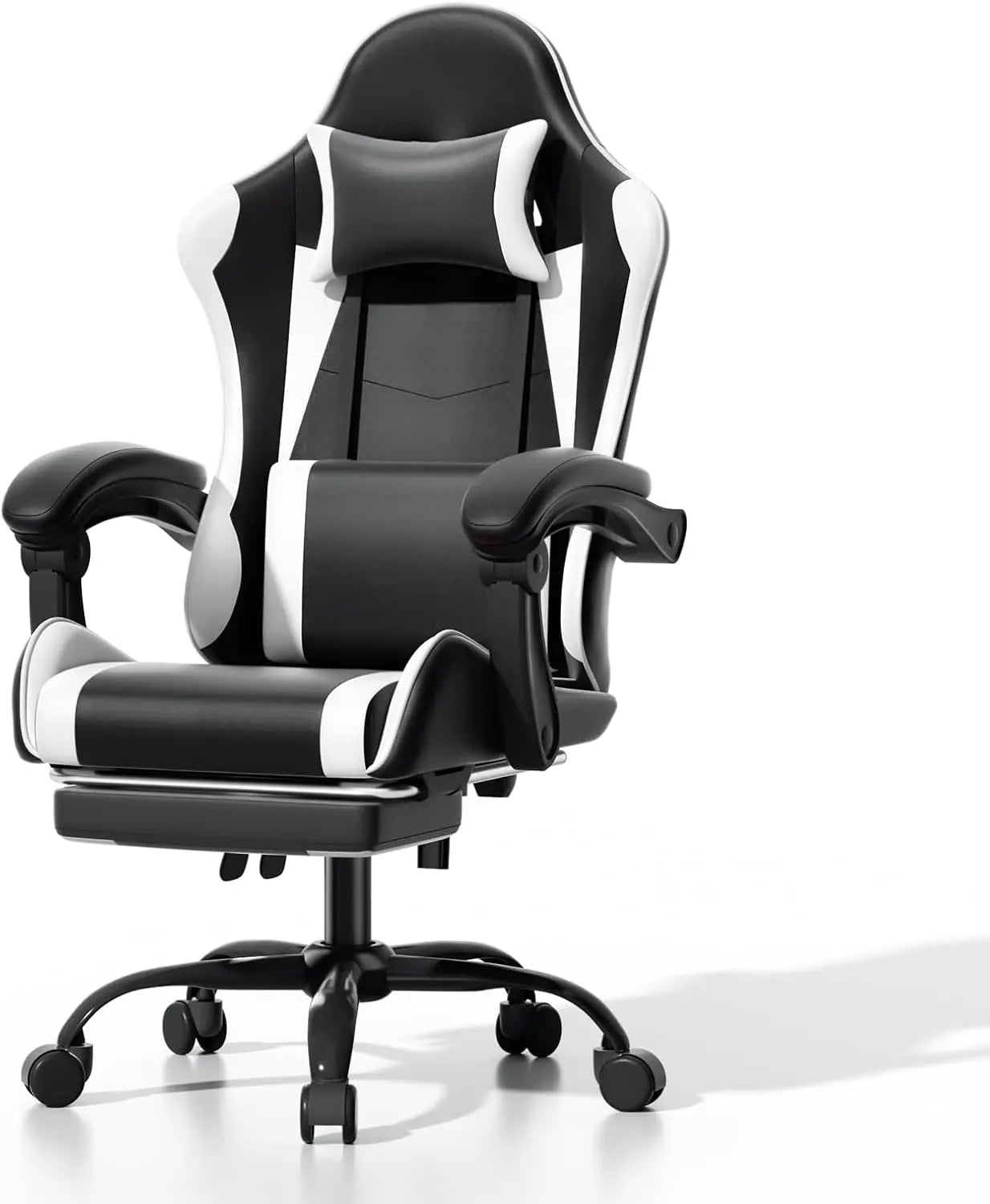 Athena Collection Carbon Fiber Black Gaming Chair - Ergonomic with Footrest, Headrest, Lumbar Support, Height Adjustable Swivel.