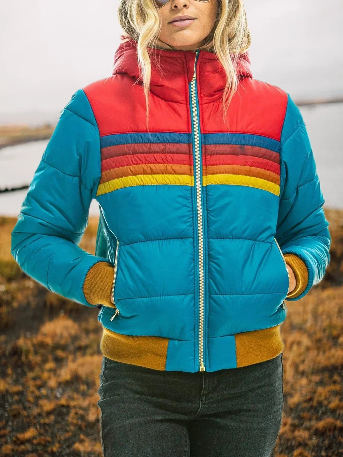 Women's Casual Winter Coat, national aviator  woman Pullover  Rainbow Printed