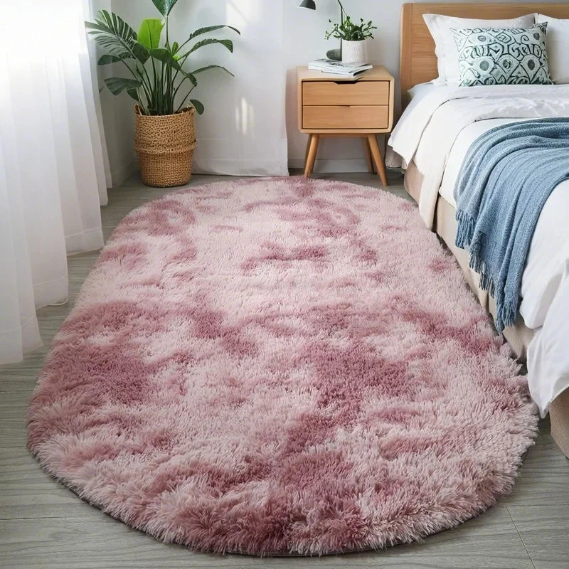 Fluffy Oval Plush Carpet Extra Soft Rug For Living Room ,Sofa Area, Bedroom, Non-Slip Shaggy Floor Mat.