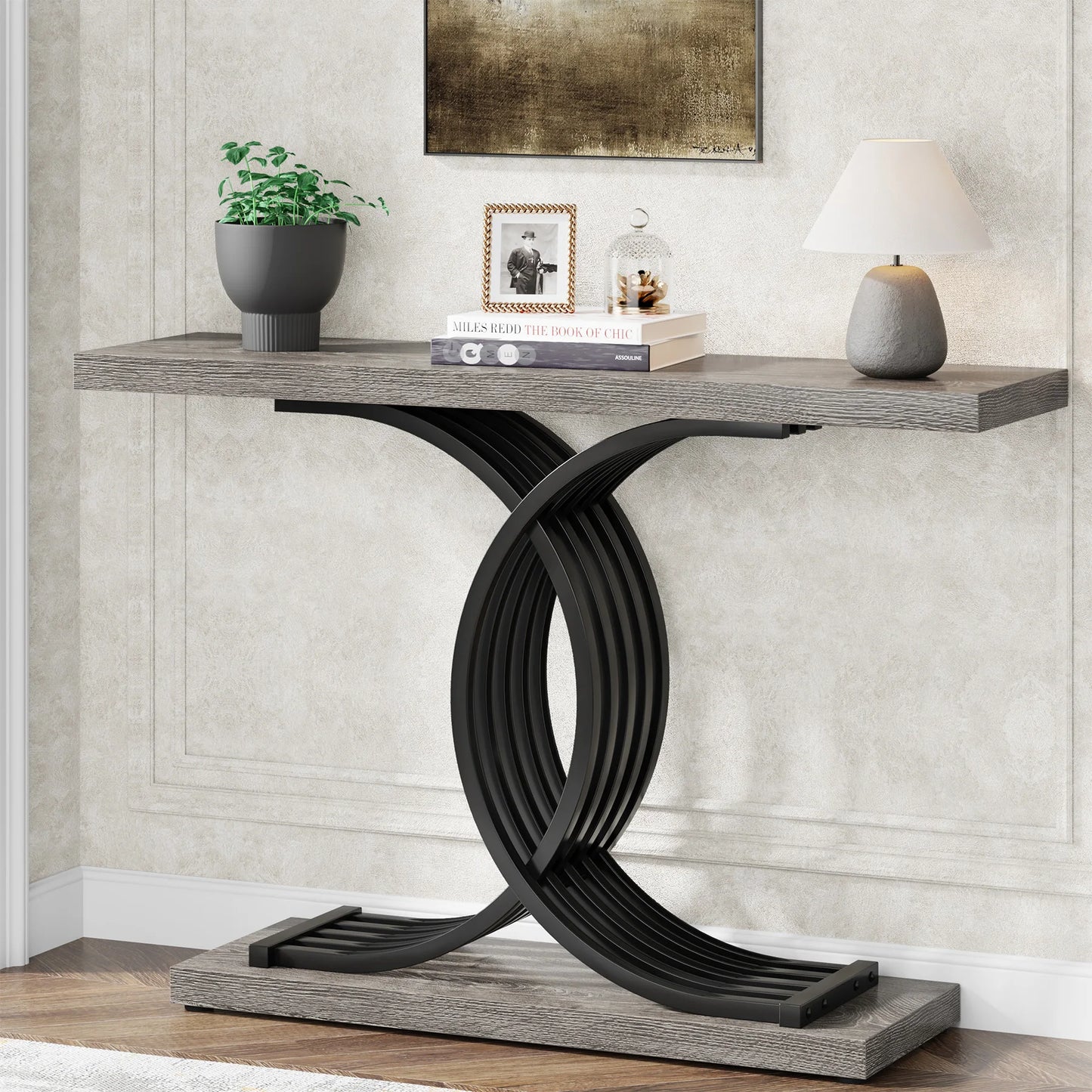 Gold Entryway Table, Modern 39-Inch Console Faux Marble Metal Legs.