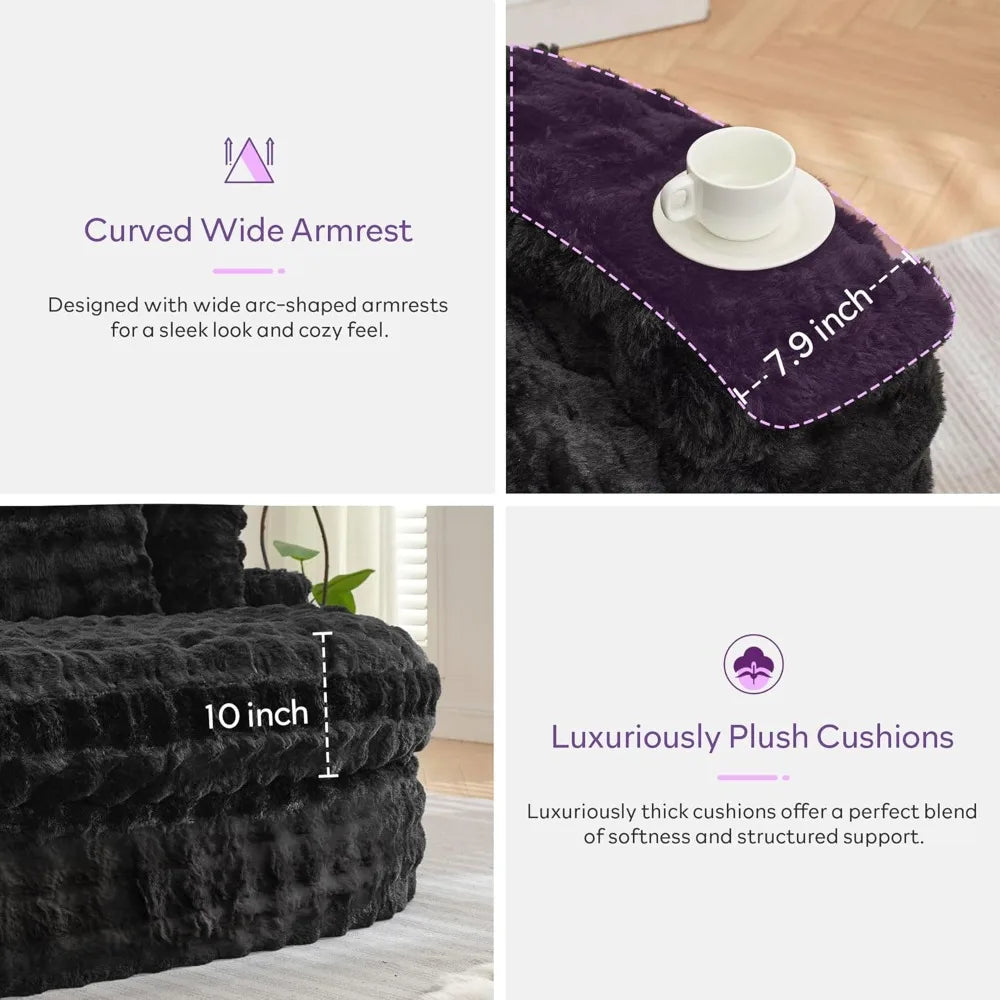 Oversized Round Chaise Lounge Chair Indoor, Deep Seat Memory Foam Couch, Plush Circle Bed for Livingroom (Black)