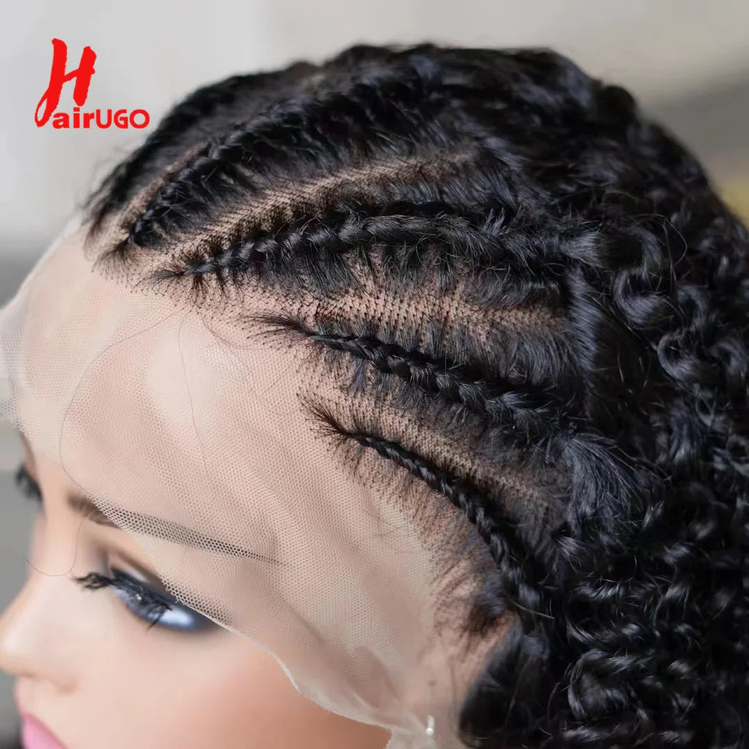 Braided Human Hair Wig 13x4 Lace Front  African Curly Human Hair Transparent Lace