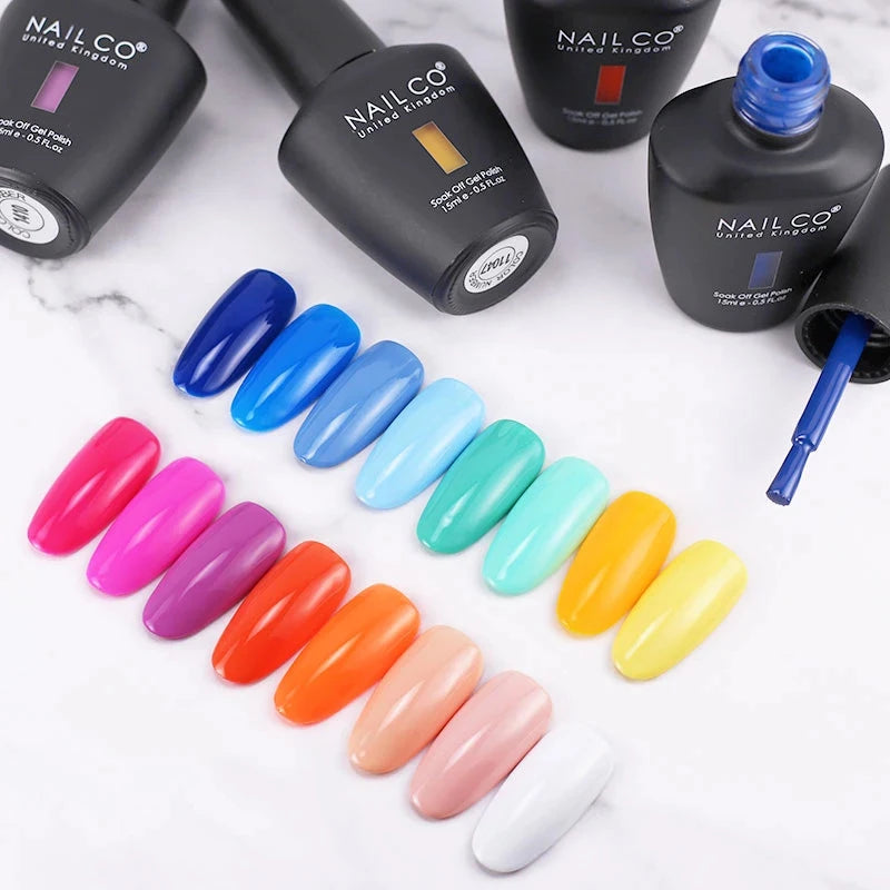 NAILCO 15ml Color Gel Nail Polish Soak Off, Hybrid Varnishes Manicure, UV&LED Nail Gel Semi Permanent Lacquer Base Top Coat.
