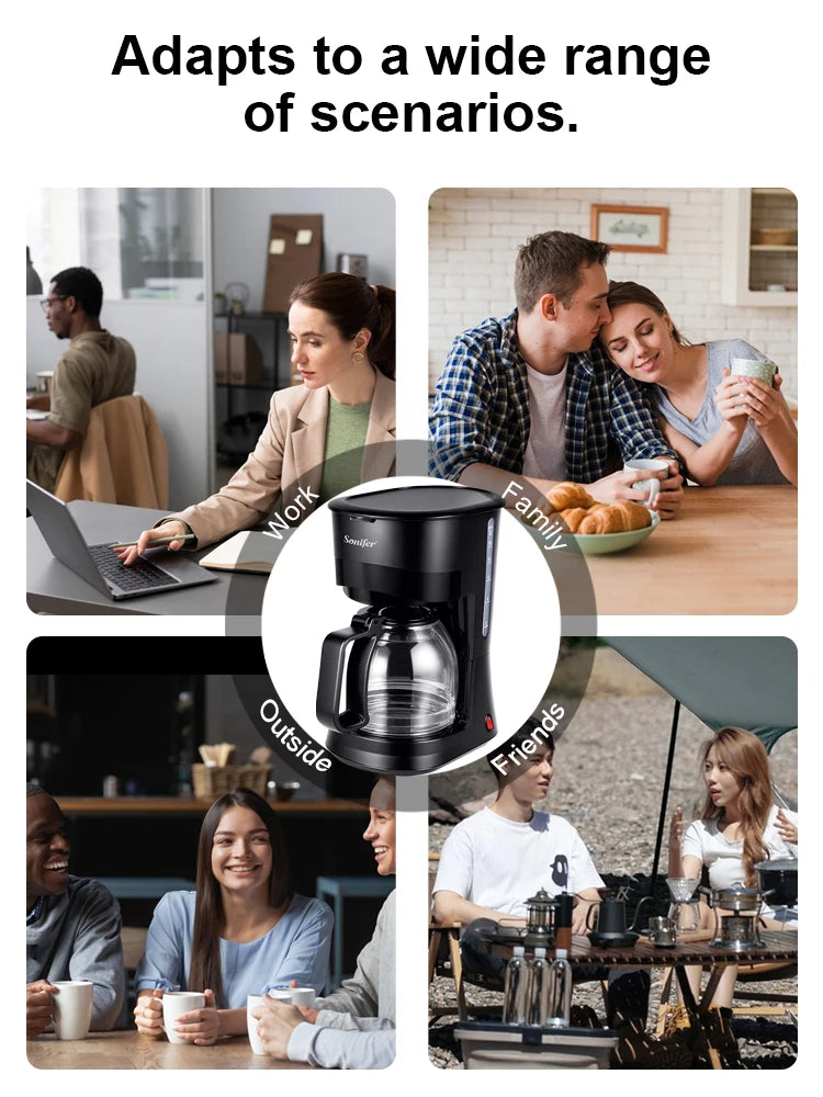 Sonifer SF-3596 Drip Coffee Maker, 1.8L 1000W Large Capacity Cafe Machine 12-15 Cups, Borosilicate Glass Carafe Permanent Filter.