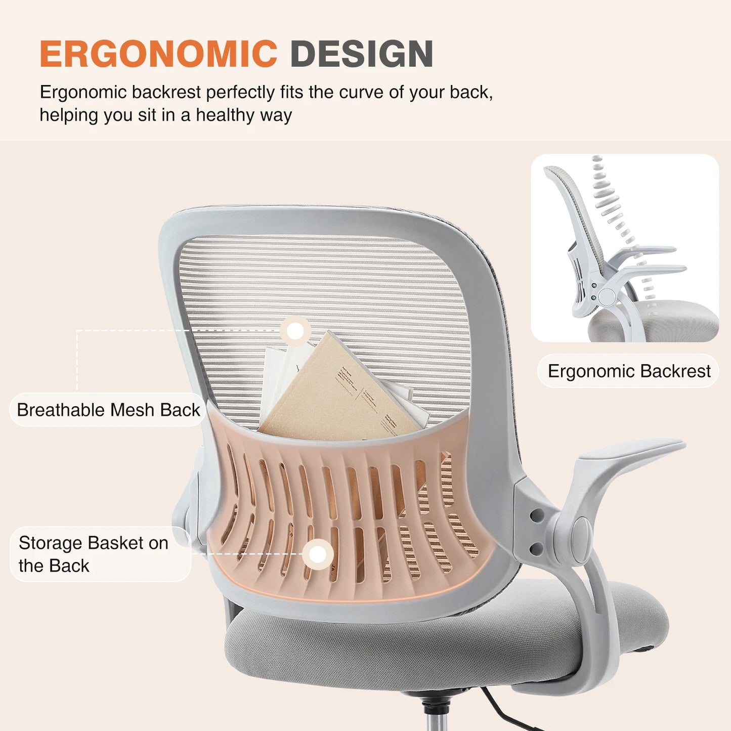 Ergonomic Mesh Backrest Office Desk Chair, Adjustable Height Computer Swivel Chairs With Wheels For Home.