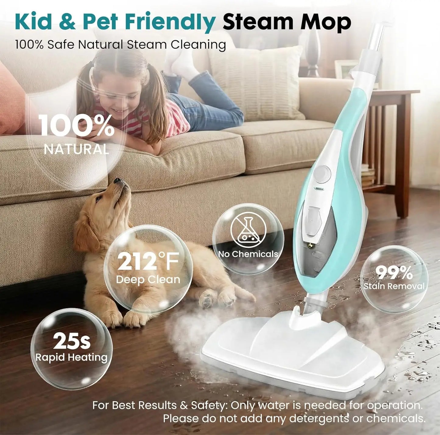 Steam Mop Cleaner, 1550W Detachable Handheld for Floors, Carpet, Tile, Windows - 16.4FT Cord & Washable Pads.