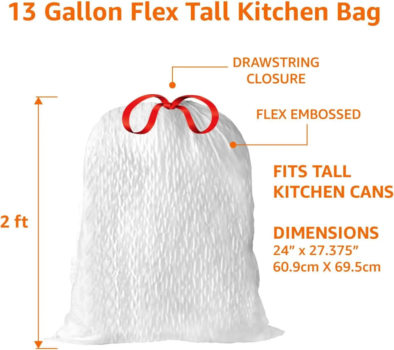 Ultra-Force Tall Kitchen Drawstring Trash Bags, Classic Clean Scented, 13 Gallon, 80 Count.
