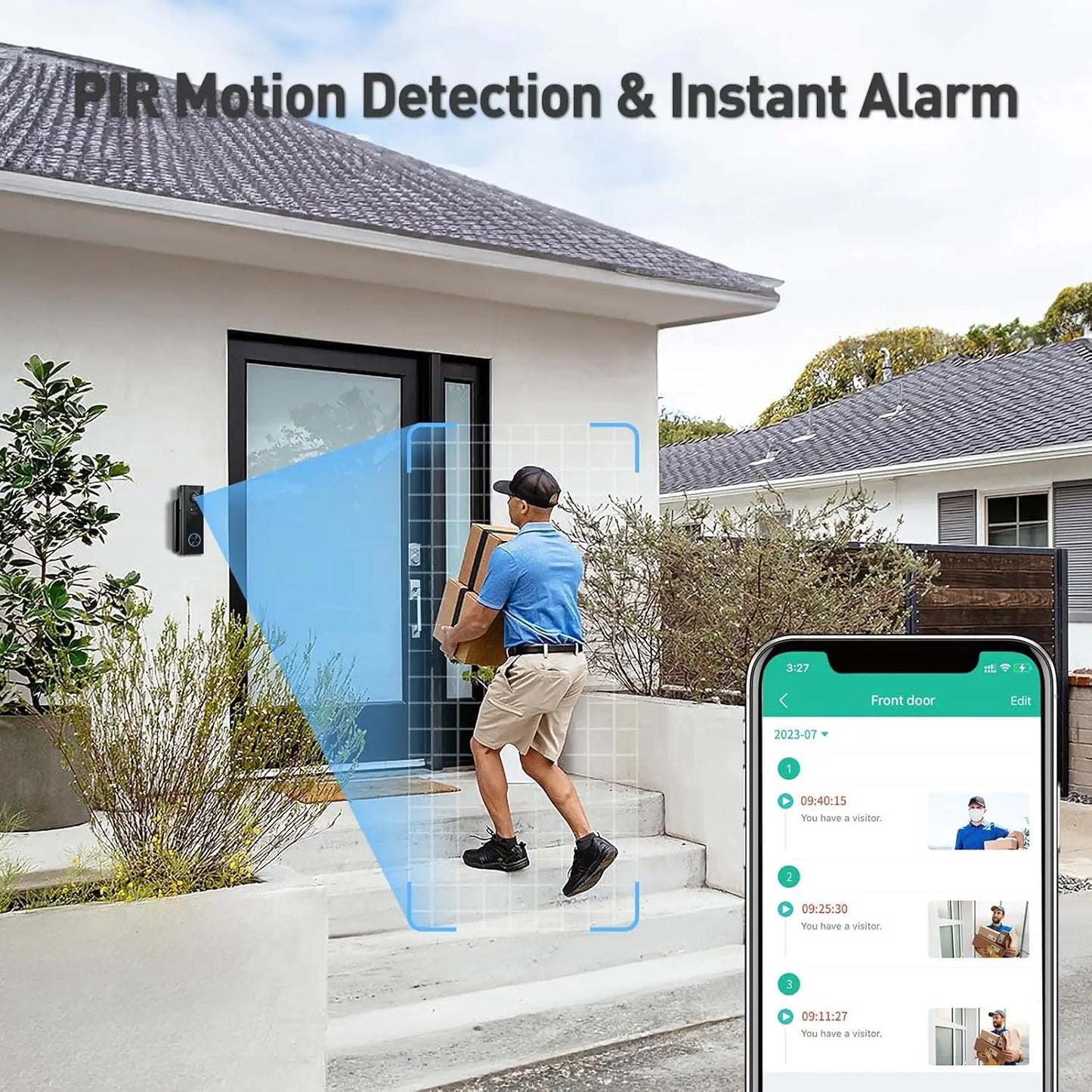 Wireless 2K Video Doorbell with Chime, 2-Way Audio, Human Detection, Night Vision, Alexa & Google Assistant Compatible.