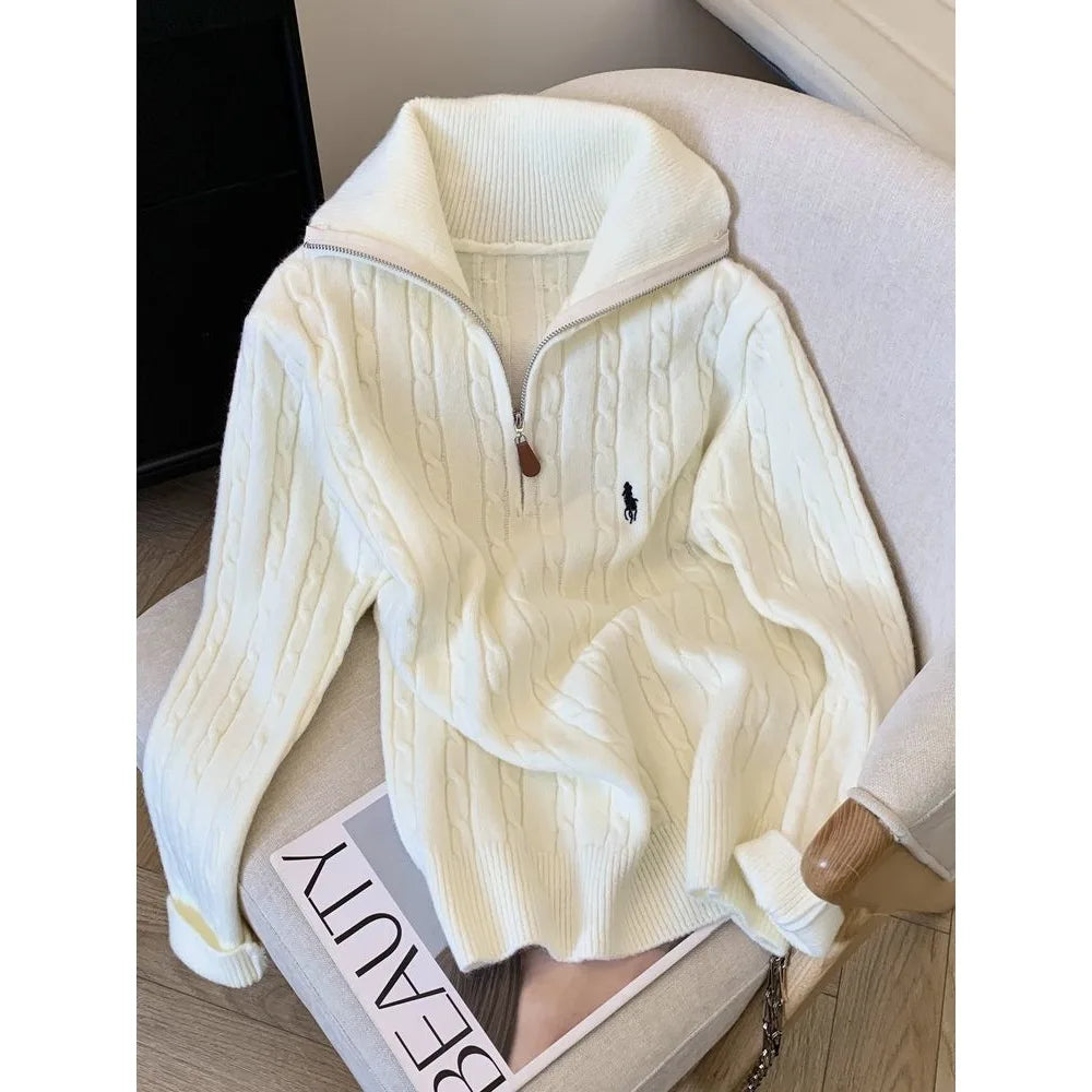 Slimming Effect Loose Fit Polo Neck ,Half Zip Sweater New Arrival!!!!