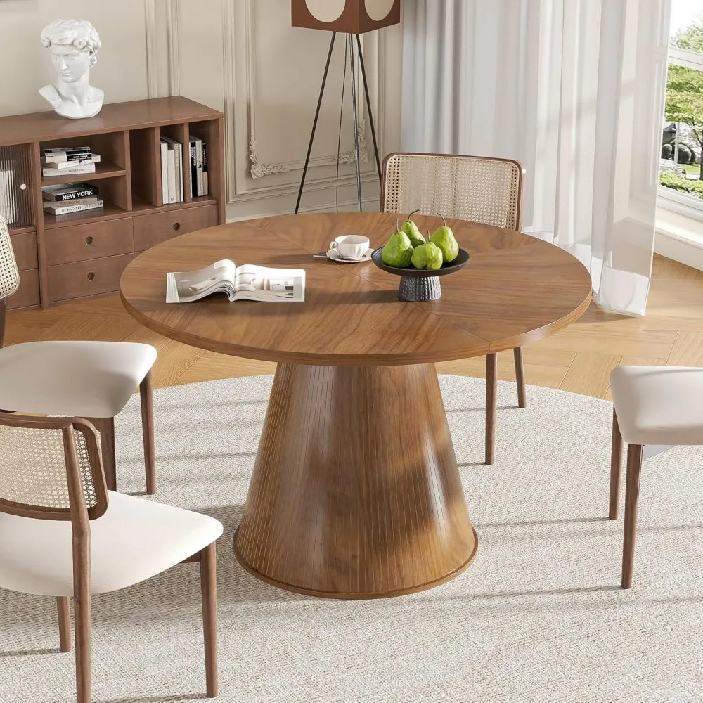 Round Fluted Dining Table for 4, 47 Inch Table for Kitchen