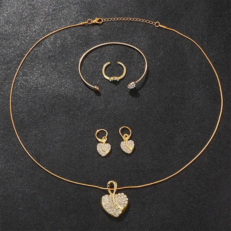Women's Quartz Watch Gold  Women Ring Necklace Earring  Jewelry Set.