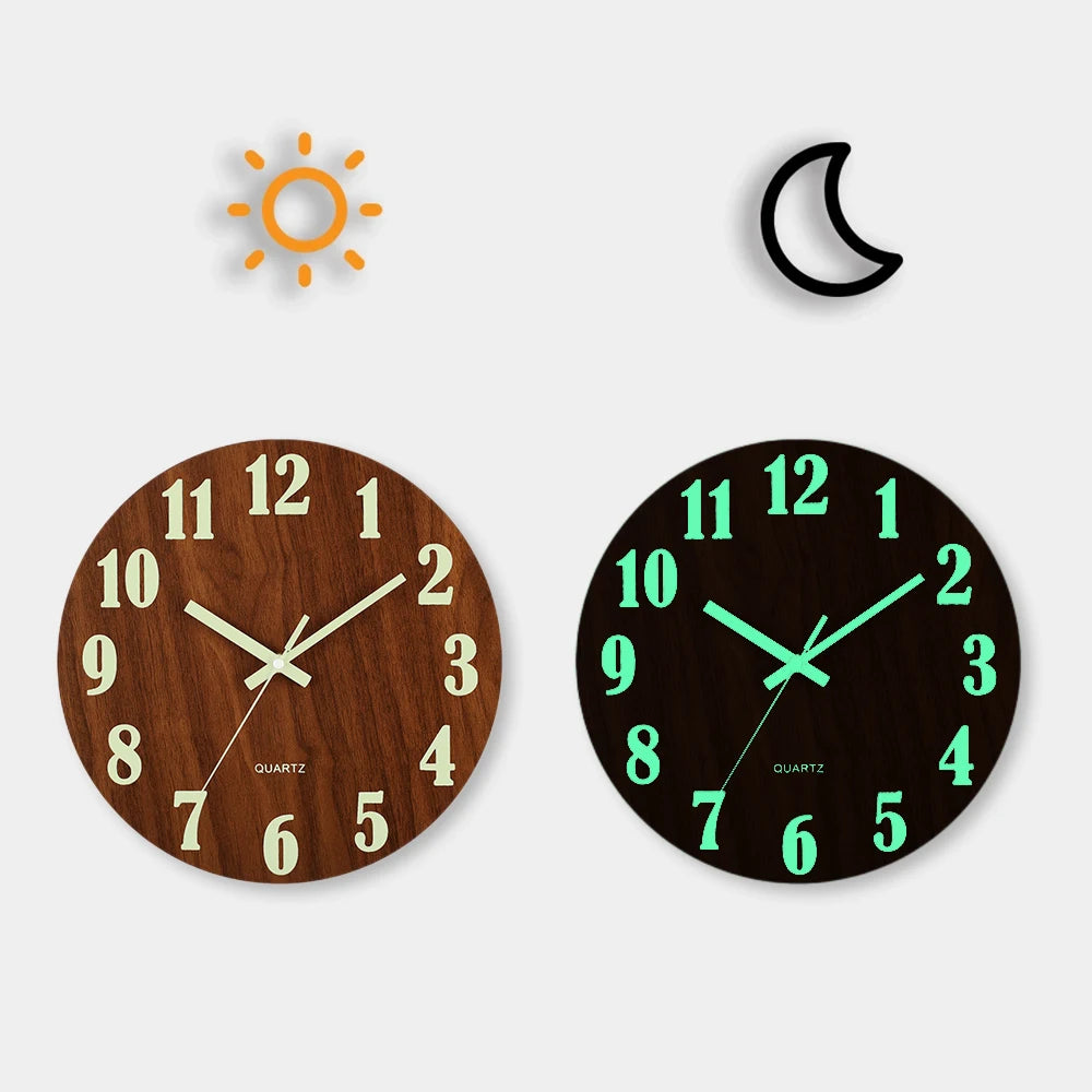 12 Inch Luminous Wall Clock Non Ticking  With Night Light