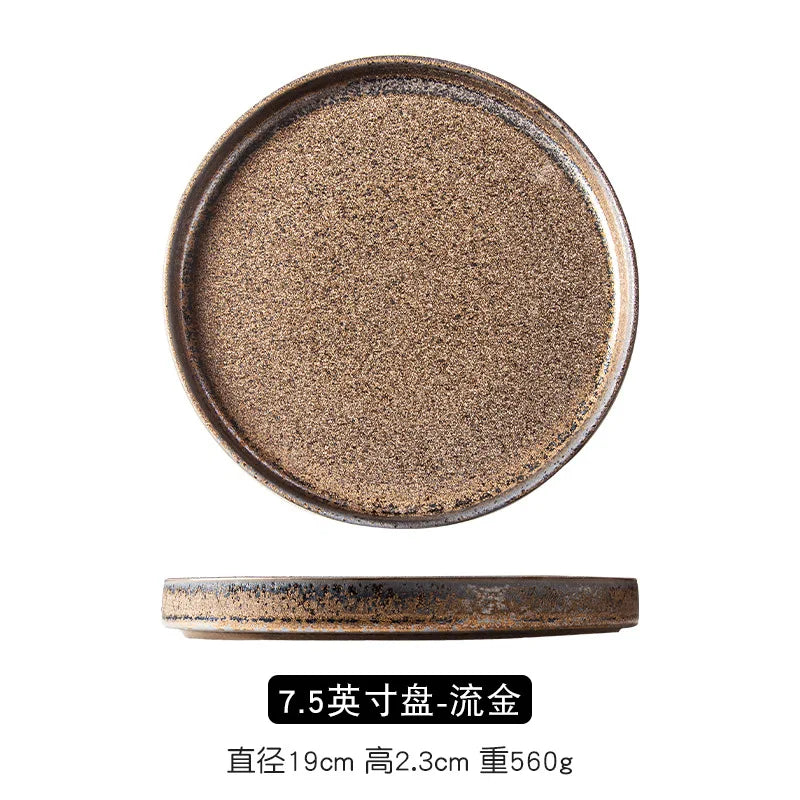 Western Style Dishes Japanese Style, Round Trays Kiln Made Tableware.