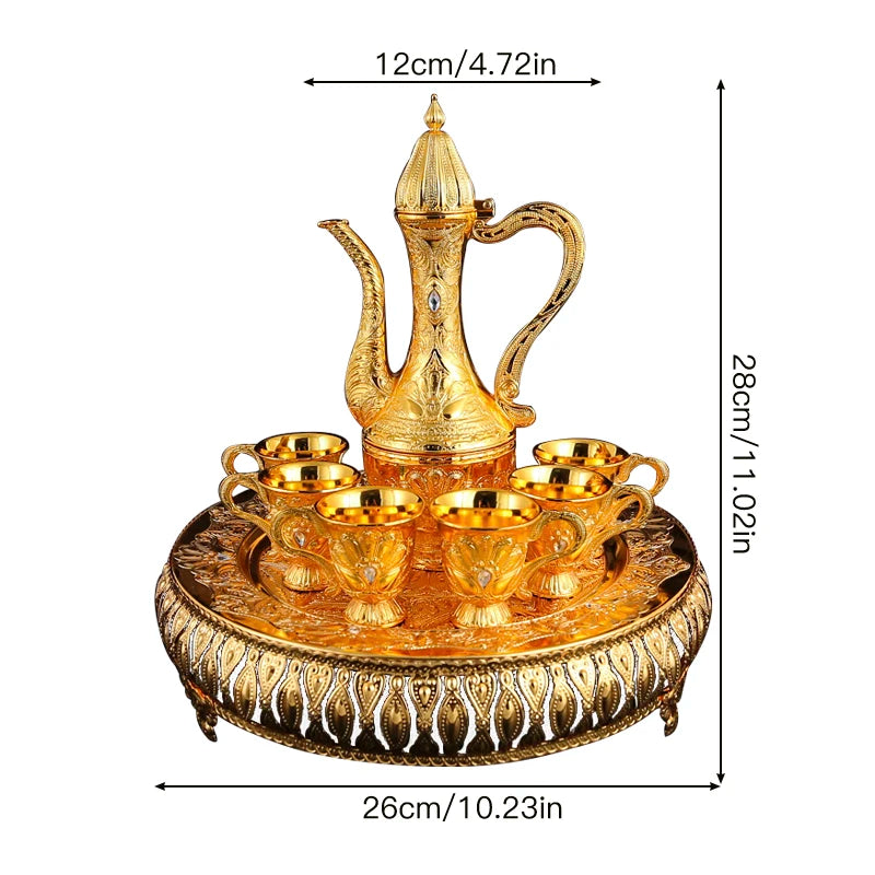 1 metal wine set, 1 tray and 6 shot glasses and 1 wine pot combination.