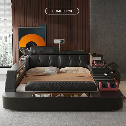 Modern Double Bed Girls Design, Smart Bedroom Queen King Princess Leather.