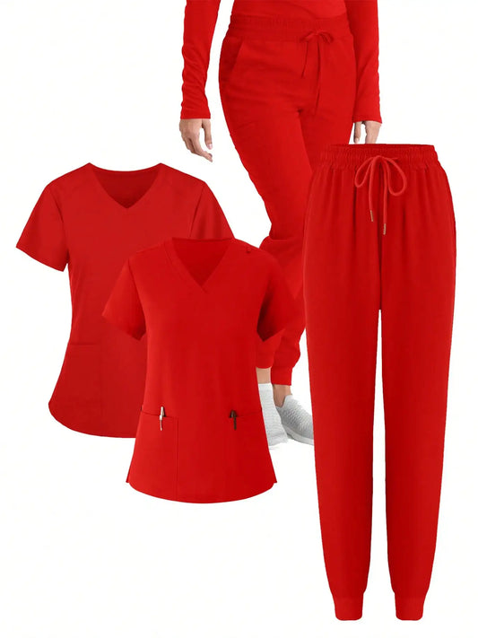 (Four-piece set) Scrubs Uniform Women's, Elastic Sports Nurse Uniform, Breathable Scrub.