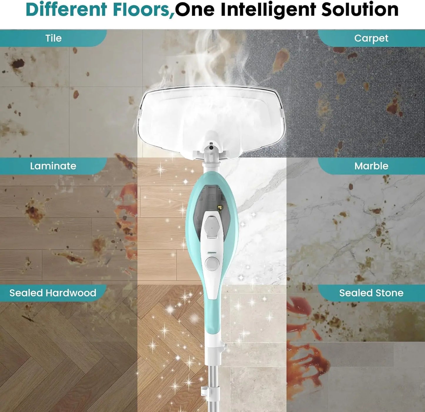 Steam Mop Cleaner, 1550W Detachable Handheld for Floors, Carpet, Tile, Windows - 16.4FT Cord & Washable Pads.
