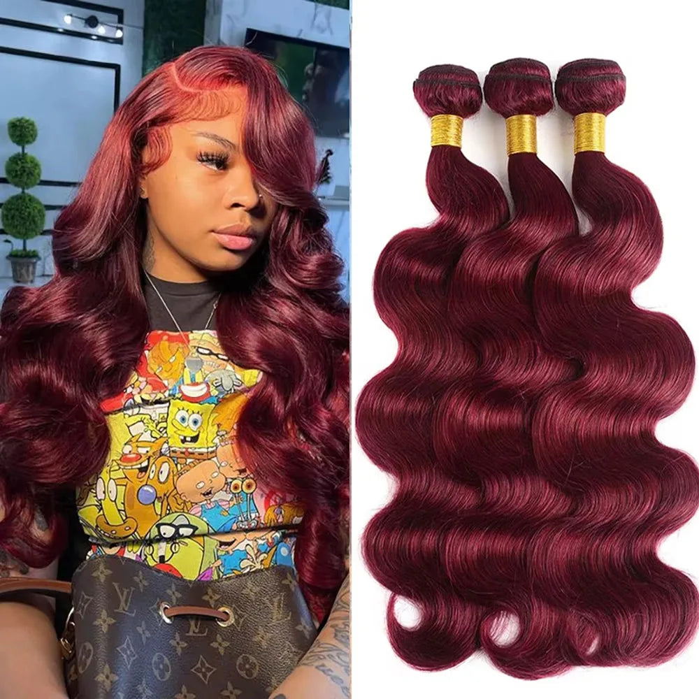 14A 99J Burgundy Body Wave Human Hair Bundles ,36 38 Inch Wine Red Brazilian 100% Unprocessed Raw Hair Bundles Extension Deals.