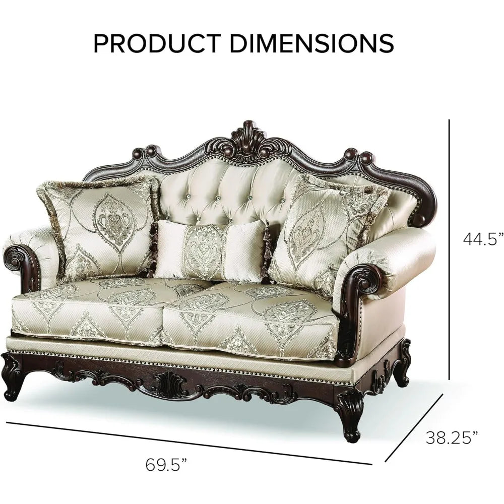 3-Piece Traditional Style Sofa Set, Fabric Upholstery with Button Tufted Back and Nail head Trim.